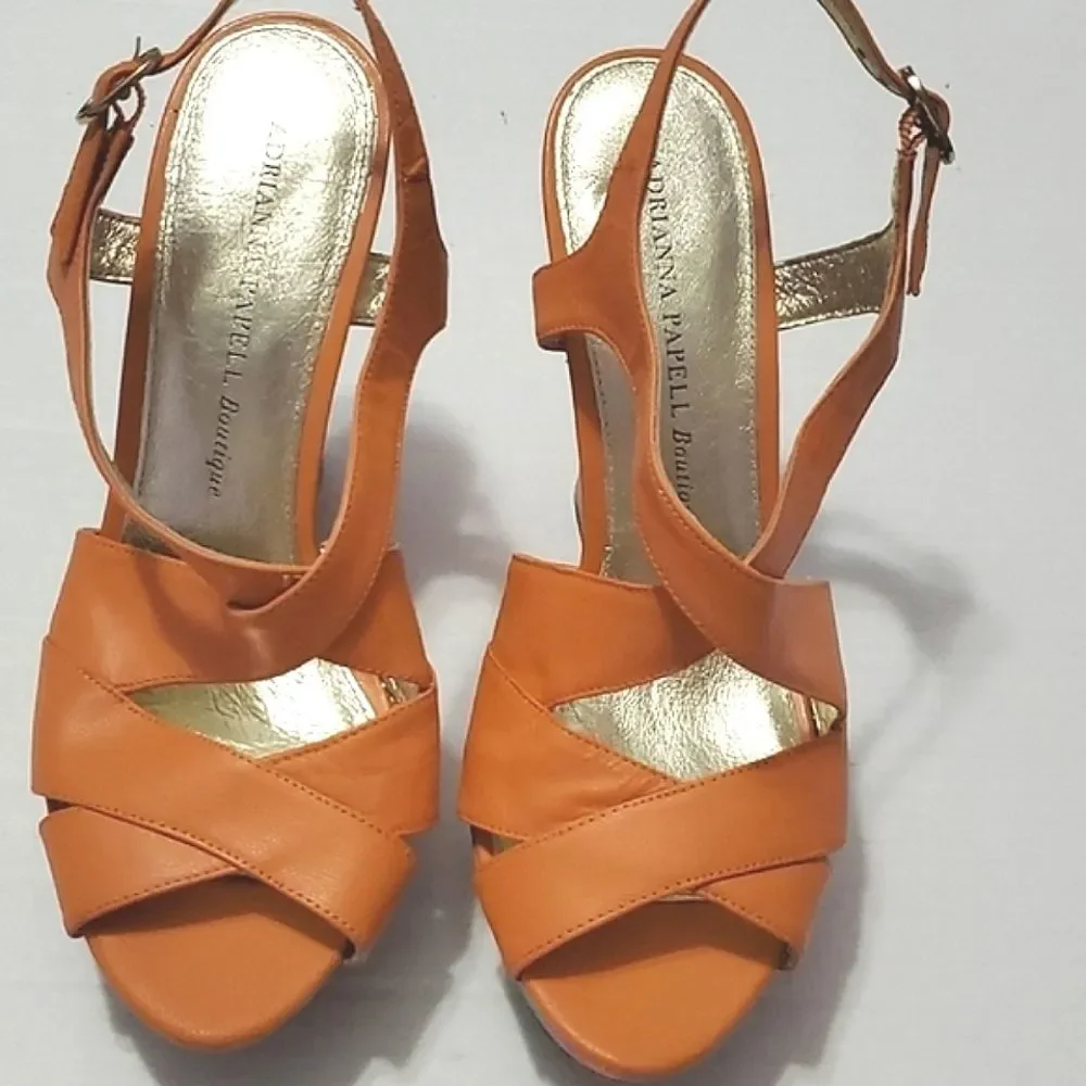 Adrianna Papell Colorful Artsy Orange Geometric Leather Platform Sandals 8M